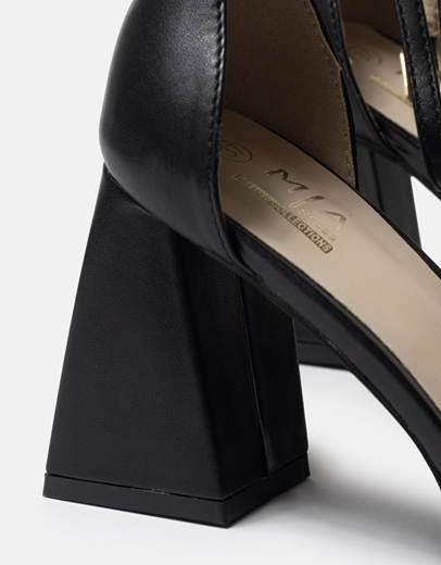 Εικόνα της Γόβες με τετράγωνο τακούνι και διπλή μπαρέτα Μαύρο