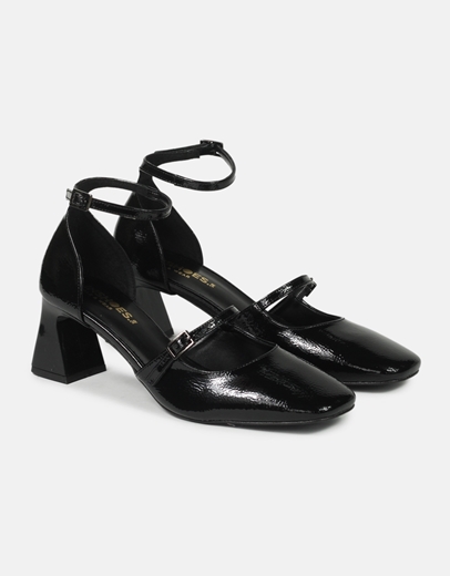 Εικόνα της Γόβες λουστρίνι μονόχρωμες με μπαρέτα Ελληνικής κατασκευής Μαύρο