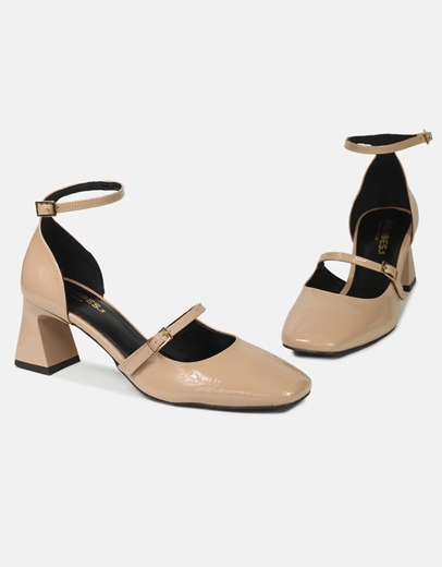 Εικόνα της Γόβες λουστρίνι μονόχρωμες με μπαρέτα Ελληνικής κατασκευής Nude