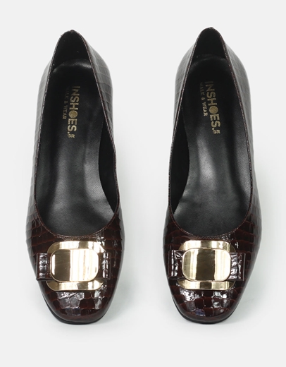 Εικόνα της Μπαλαρίνες κροκό Ελληνικής κατασκευής με μεταλλικό στοιχείο Μπορντώ