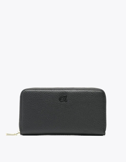 Εικόνα της Γυναικείο πορτοφόλι μονόχρωμο με φερμουάρ Μαύρο