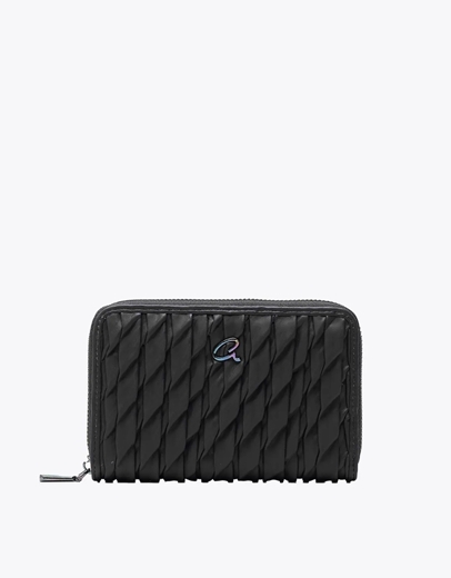 Εικόνα της Γυναικείο πορτοφόλι μονόχρωμο με σχέδιο πλέξης Μαύρο