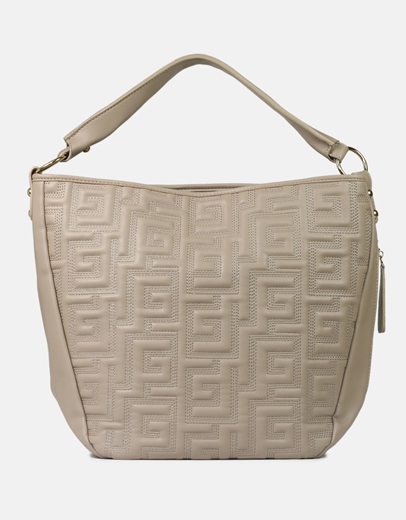 Εικόνα της Τσάντα χειρός με μοτίβο μαιάνδρου και φερμουάρ Μπεζ