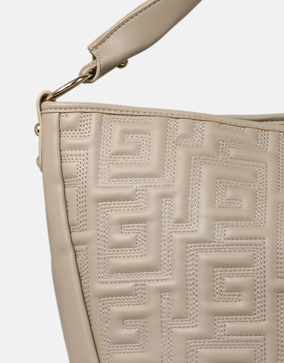 Εικόνα της Τσάντα χειρός με μοτίβο μαιάνδρου και φερμουάρ Μπεζ