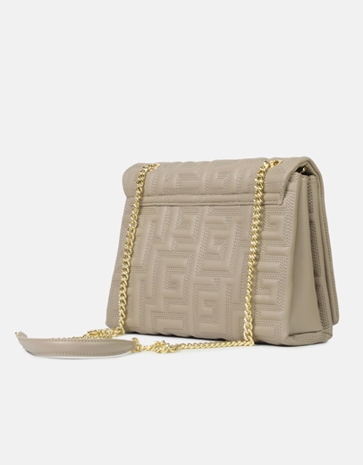 Εικόνα της Tσάντα ώμου με μοτίβο μαιάνδρου και αλυσίδα Μπεζ