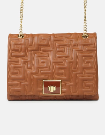 Εικόνα της Tσάντα ώμου με μοτίβο μαιάνδρου και αλυσίδα Ταμπά