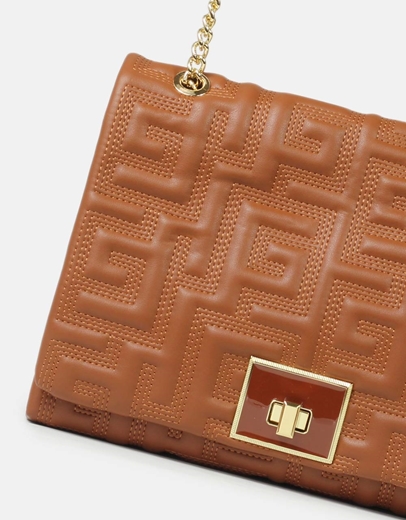 Εικόνα της Tσάντα ώμου με μοτίβο μαιάνδρου και αλυσίδα Ταμπά