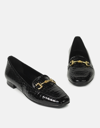 Εικόνα της Loafers γυναικεία κροκό με αγκράφα Ελληνικής κατασκευής Μαύρο