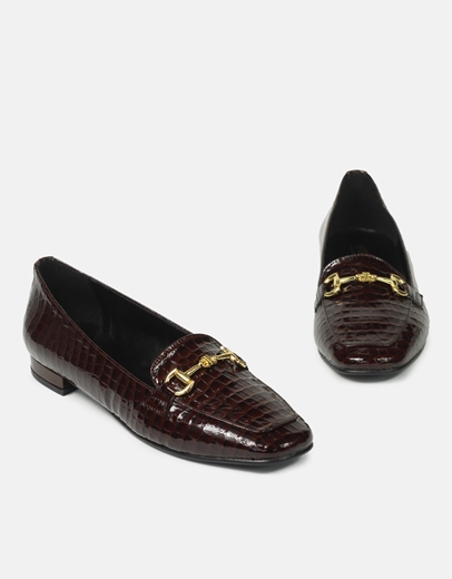 Εικόνα της Loafers γυναικεία κροκό με αγκράφα Ελληνικής κατασκευής Μπορντώ