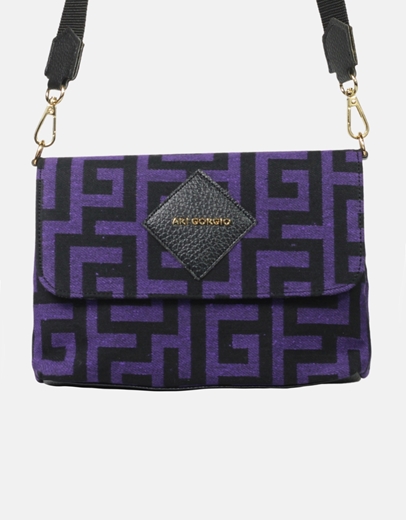 Εικόνα της Χειροποίητη τσάντα ώμου με μαίανδρο ελληνικής κατασκευής S Μωβ