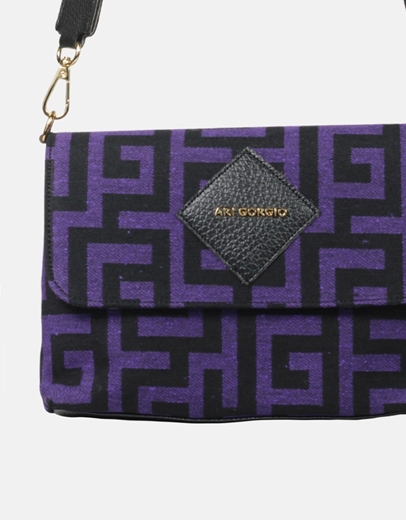 Εικόνα της Χειροποίητη τσάντα ώμου με μαίανδρο ελληνικής κατασκευής S Μωβ