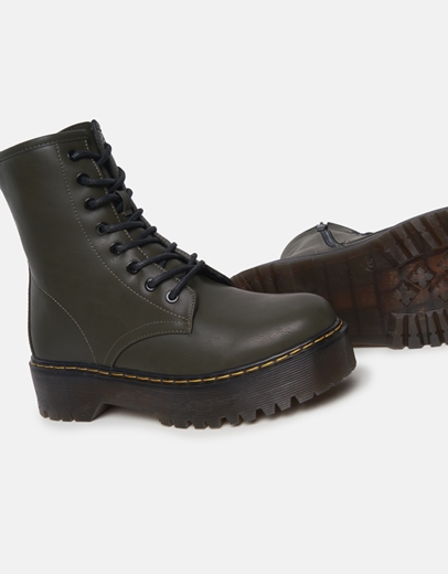 Εικόνα της Αρβυλάκια μονόχρωμα με φερμουάρ και διπλή σόλα Πράσινο