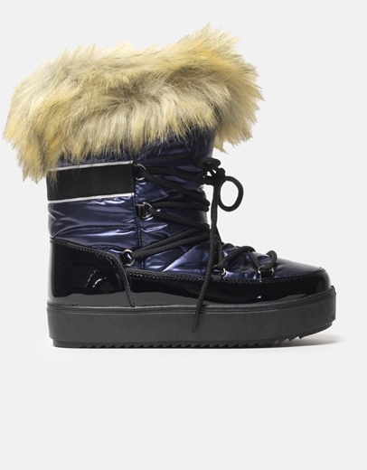 Εικόνα της Apres ski μποτάκια με γουνάκι και διπλή σόλα Navy