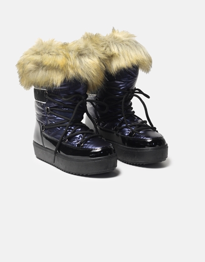 Εικόνα της Apres ski μποτάκια με γουνάκι και διπλή σόλα Navy