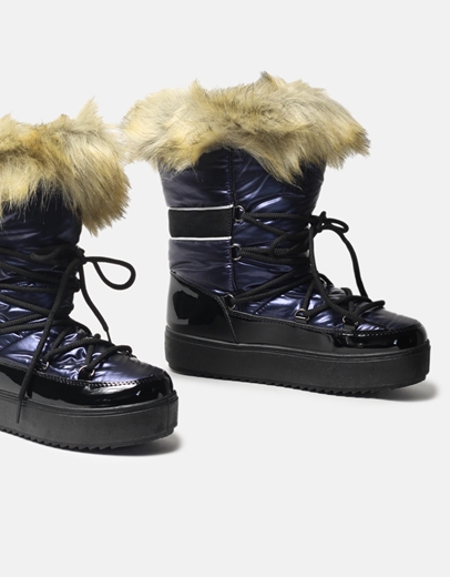 Εικόνα της Apres ski μποτάκια με γουνάκι και διπλή σόλα Navy