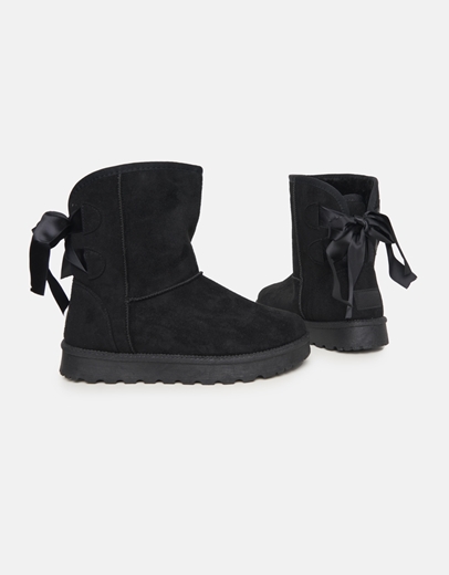 Εικόνα της Μποτάκια με γουνάκι και διακοσμητικό φιόγκο Μαύρο