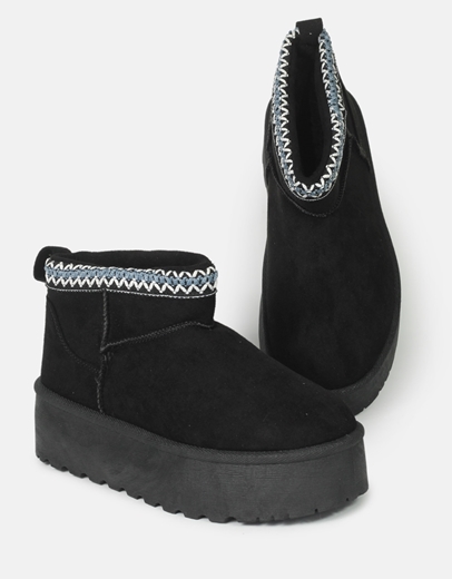 Εικόνα της Suede μποτάκια με διπλό πάτο και γούνινη επένδυση εσωτερικά Μαύρο