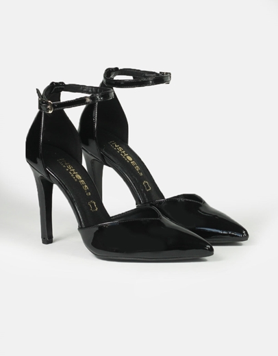 Εικόνα της Μυτερές ψηλοτάκουνες Ελληνικής κατασκευής γόβες με μπαρέτα Μαύρο