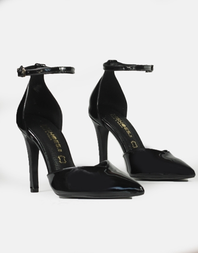 Εικόνα της Μυτερές ψηλοτάκουνες Ελληνικής κατασκευής γόβες με μπαρέτα Μαύρο