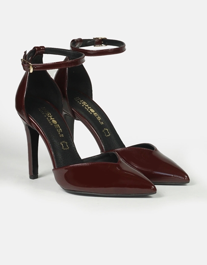 Εικόνα της Μυτερές ψηλοτάκουνες Ελληνικής κατασκευής γόβες με μπαρέτα Μπορντώ