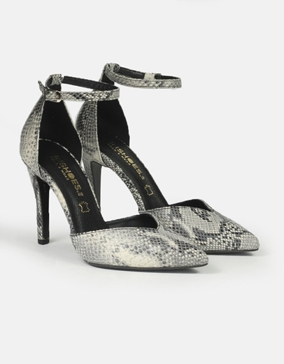 Εικόνα της Μυτερές ψηλοτάκουνες Ελληνικής κατασκευής γόβες με μπαρέτα Λευκό/Μαύρο