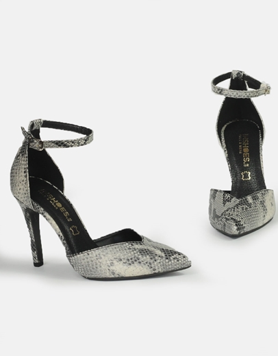 Εικόνα της Μυτερές ψηλοτάκουνες Ελληνικής κατασκευής γόβες με μπαρέτα Λευκό/Μαύρο