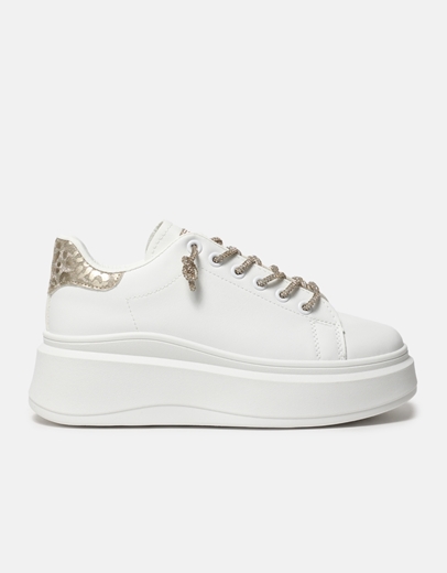 Εικόνα της Sneakers με διπλή σόλα και κορδόνια από strass Λευκό/Χρυσό