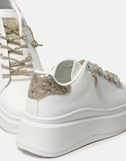 Εικόνα της Sneakers με διπλή σόλα και κορδόνια από strass Λευκό/Χρυσό