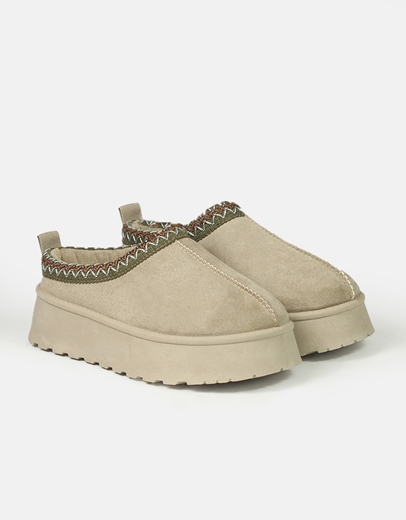 Εικόνα της Suede clogs με γούνινη επένδυση εσωτερικά Λαχανί