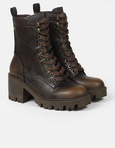 Εικόνα της Μποτάκια σε καρέ γραμμή με φερμουαάρ και κορδόνια Καφέ