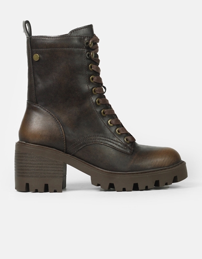 Εικόνα της Μποτάκια σε καρέ γραμμή με φερμουαάρ και κορδόνια Καφέ