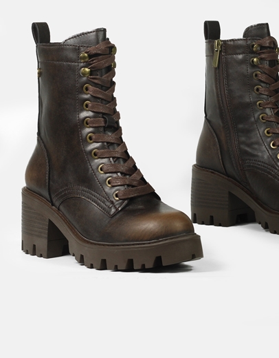 Εικόνα της Μποτάκια σε καρέ γραμμή με φερμουαάρ και κορδόνια Καφέ