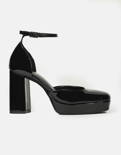 Εικόνα της Γόβες μονόχρωμες Ελληνικής κατασκευής με τετράγωνο τακούνι Μαύρο