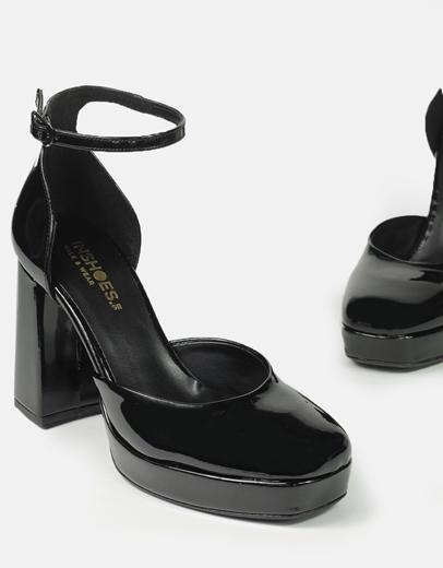 Εικόνα της Γόβες μονόχρωμες Ελληνικής κατασκευής με τετράγωνο τακούνι Μαύρο