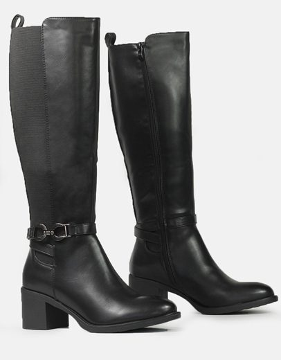 Εικόνα της Μονόχρωμες μπότες με τετράγωνο τακούνι και λάστιχο στο πλάι Μαύρο