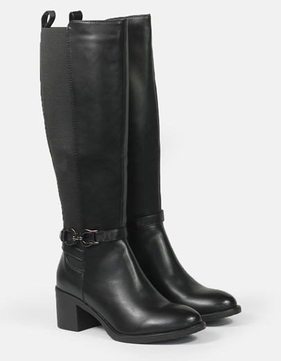 Εικόνα της Μονόχρωμες μπότες με τετράγωνο τακούνι και λάστιχο στο πλάι Μαύρο
