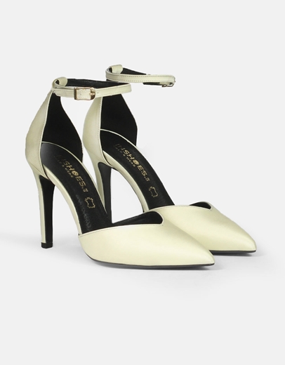 Εικόνα της Μυτερές ψηλοτάκουνες σατέν γόβες με μπαρέτα Ελληνικής κατασκευής Σαμπανί