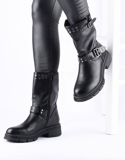 Εικόνα της Μονόχρωμα μποτάκια με διπλή αγκράφα και τρουκς Μαύρο