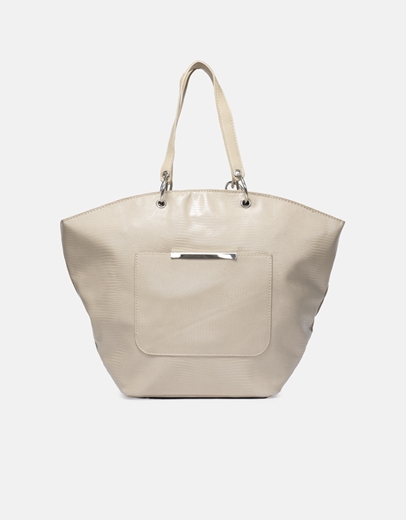 Εικόνα της Τσάντα χειρός μονόχρωμη με τσαντάκι νεσεσέρ Μπεζ