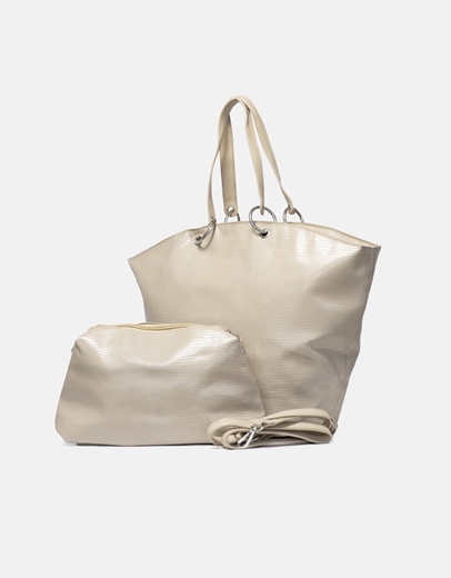 Εικόνα της Τσάντα χειρός μονόχρωμη με τσαντάκι νεσεσέρ Μπεζ