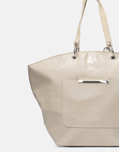 Εικόνα της Τσάντα χειρός μονόχρωμη με τσαντάκι νεσεσέρ Μπεζ