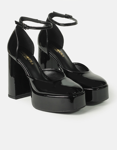 Εικόνα της Ψηλοτάκουνες λουστρίνι γόβες Ελληνικής κατασκευής Μαύρο