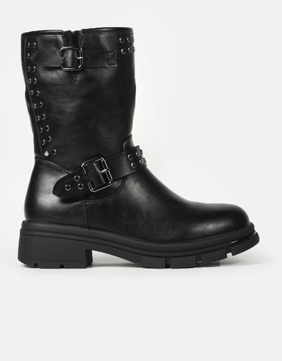 Εικόνα της Μονόχρωμα μποτάκια με διπλή αγκράφα και τρουκς Μαύρο