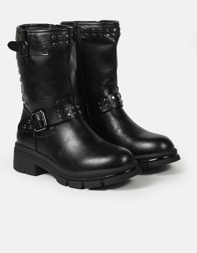 Εικόνα της Μονόχρωμα μποτάκια με διπλή αγκράφα και τρουκς Μαύρο