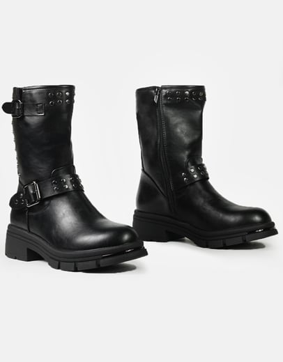 Εικόνα της Μονόχρωμα μποτάκια με διπλή αγκράφα και τρουκς Μαύρο