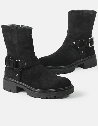 Εικόνα της Μονόχρωμα μποτάκια suede με μεταλλική λεπτομέρεια Μαύρο