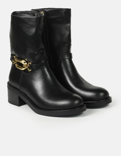 Εικόνα της Μονόχρωμα μποτάκια σε καρέ γραμμή και μεταλλική αγκράφα Μαύρο