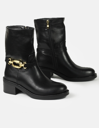 Εικόνα της Μονόχρωμα μποτάκια σε καρέ γραμμή και μεταλλική αγκράφα Μαύρο