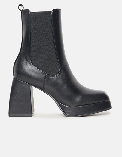 Εικόνα της Chelsea μονόχρωμα μποτάκια με τετράγωνο τακούνι Μαύρο