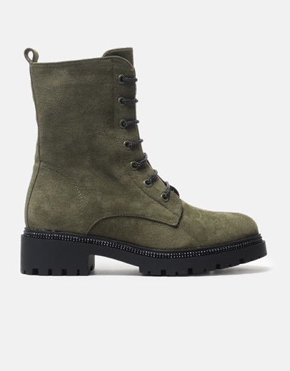 Εικόνα της Μποτάκια suede με λεπτομέρειες από strass Χακί